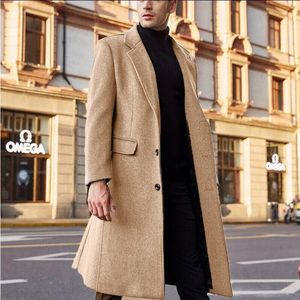 Men's Wool Blends Autumn and Winter Men's Long Solid Windbreaker Woolen Coat Warm Fit Coats Handsome Man Long Korean Coat Men 230911