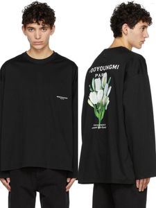 Herr t -skjortor original trendiga varumärke verifierade wooyoungm logo pochromic tulip blommor koreanska unisex långärmad