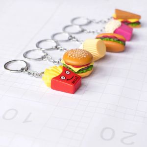 In Bulk Creative Food Burger Keychains Pendant Holiday Bell Key Chain French Fries Popcorn Sandwich Cake Accessories LL