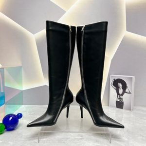 Top qualit Witch Knee Decorative Boots Pointed toe Stiletto heels Calfskin Leather sole women' luxury designer fashion Party Evening shoes factory footwear with box