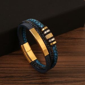 Rostfritt stål armband för män flerskikt flätat läder magnetiskt spänne rostfritt stål armband armband manschett armband hiphop smycken