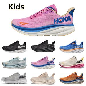 Schuhe 2023 Kinder Hoka One Bondi Männer Designer Clifton 8 Kinder Baby Low Sneaker Schwarz Weiß Orange Bernstein Gelb Goblin Blau Grau Junge Mädchen