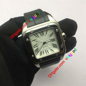 New brand sport luxury high quality 100 XL black men date automatic mechanical watch men watches sports 40MM leather belt Original2673