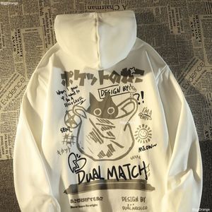 Kvinnors hoodies tröjor i retro katt hoodie streetwear kvinnor förlorar japanska överdimensionerade silver sammetrock y2k tröjor casual kawaii kläder 230911