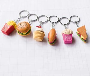 In Bulk Creative Food Burger Keychains Pendant Holiday Bell Key Chain French Fries Popcorn Sandwich Cake Accessories 12 LL
