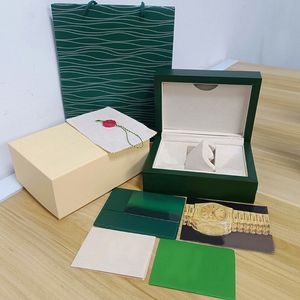 Designer Men's Watch Box Dark Green Watch Dhgates Luxury Gift Woody Watches Case Yacht Watch Brochure Card Etikett och Swiss Watch Box Mysterious Box Montre Reloj 007