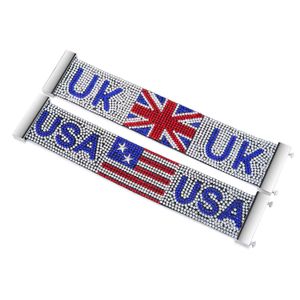 Popüler Amerikan Ulusal ABD Bayrak Günü Parlak Kristal Takı Gece Kulübü Şarkıcısı Sıcak Fix Rhinestones Erkek Bilezik Hip Hop Bileklik Kadın Kuff Bilek Bandı İngiltere Union Flags