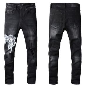 Модные мужские джинсы крутой стиль, роскошные дизайнерские джинсовые брюки, рваные байкерские черные синие джинсы, облегающие мотоциклетные размеры 28-40251q