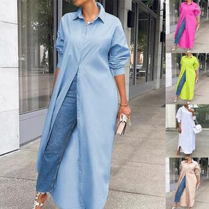 Women's Blouses Women Shirt Windproof Dress Versatile Arc Hem Stylish Autumn Winter Solid Color Long