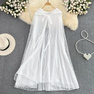 Casual Dresses Beach Sunscreen Clothing Loose Lace Cardigan Hooded Cape broderad nät Lång klänning för resor 2023 sommar