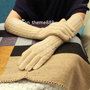 Five Fingers Gloves 40cm Long Wool Cashmere Mittens Women Warm Winter Knitted Fashion Elegance Ladies Brand 2023 1