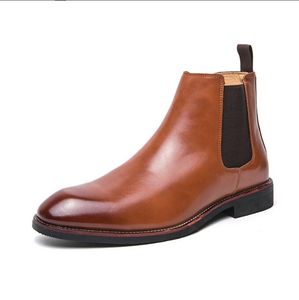 Botas Masculinas De Couro Genuíno Clássico Retro Chelsea