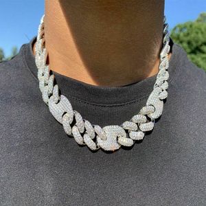 20 mm Iced Cuban Oval Link Diamond Chain Halsband 14K Vittguldpläterad kubikzirkoniumsmycken 16 tum-24 tum mariner kubansk kedja313r