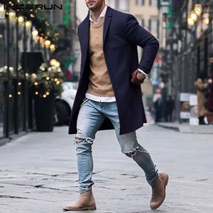 Casacos de trincheira masculinos longos parkas de inverno sólido estilo britânico moda clássica jaqueta