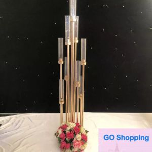 Top metalowe świece wazony kwiatowe świece uchwyty ślubne stoliki centralne Candelabra Pillar Stands Party Decor Droga