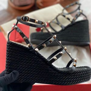 العلامة التجارية الشهيرة Women Sandals Sandals أحذية العجل الجلود Espadrille Wedges Party Lady Sandalias EU35-43