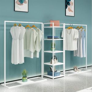 Enkel klädbutik Display Rack Golvtyp Herrbutik Hylla Kvinnorduk Hängande klädställ Vit mot Wal278m