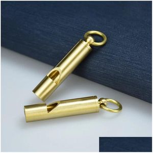 Key Rings Classic Design Handmade Brass Training Whistle Key Chain Outdoor Survival Gold Copper Keychain Drop Delivery Dh9Rn