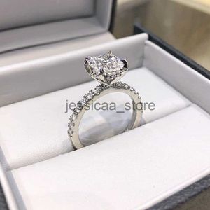 Anéis de banda real sólido 925 anel de prata esterlina quatro garras 2ct almofada corte diamante anéis de noivado de casamento para mulheres jóias finas presente j230912