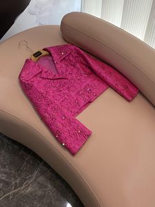 2023 Autunno Nero / Rosa caldo Paillettes floreali Blazer jacquard Manica lunga con risvolto e perline Cappotti classici outwear O3G302607