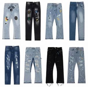 moda Mens Womens Jeans Cool Estilo Carta GA DPT Vintage Pintado à Mão Rasgado Patchwork Casual Bell Bottoms Tamanho M-XXL z76u #