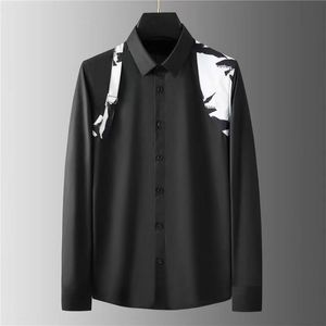 Camisas masculinas camisas de vestido pólo camisa de vestido masculino casual slim fitting camiseta de seda de seda longa de manga longa terno de negócios casual manta mensal asiático szie xxl 3xl 4xl