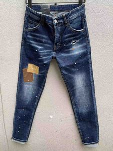 Дизайнерские мужские фиолетовые джинсы Джинсовая брюка Проблемные рваные байкер