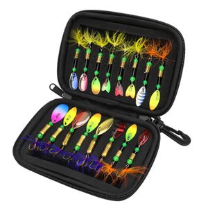 Esche Esche Set in metallo Cucchiai da pesca Trota Bass Casting Spinner Bait con custodia Accessori 230912