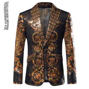 Ternos masculinos Blazers VAGUELETTE Preto Dourado Mens Blazers Marca de Luxo Itália Estilo Trajes de Palco para Cantores Mens Blazer Impresso Jaqueta Casacos 230912