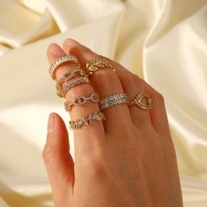 18k Gold Copper Zircon Open Ring Fashion Vintage Letter Ring Geometric Ring Women Justerbar kristallfjäril