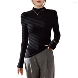 Mulheres camisetas Mulheres Roupas para Inverno e Outono Manga Longa Gola Tops Elástico Algodão Warmkeeping Undershirt