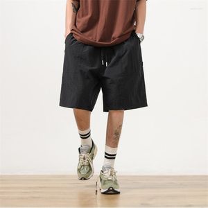 Herr shorts sommar män mode vintage last japansk streetwear hip-hop lös rak herr knä längd byxor
