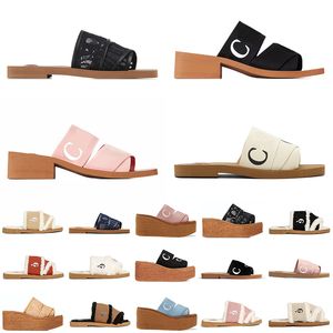 The best highest quality Designer Fur Slides Sandals Women Pink Chlos Slippers Woody Flat Mules Platform Embroidered Linen High Heel Sandal Espadrille Wedge Shoes