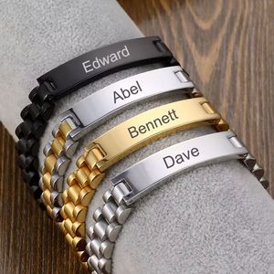 1pc Bracciale con incisione con nome personalizzato in acciaio al titanio Personalizzato Bracciale in acciaio inossidabile 316L 18 carati placcato oro Punk Moda Bracciale da uomo Regalo per feste