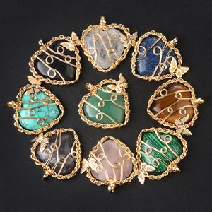 Natural Stone Rose Quartz Pendant Heart Butterfly Shape Reiki Polished Healing Stone Men Women Necklace Jewelry Gift