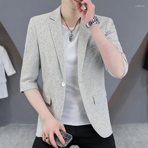 Mäns kostymer 2023 Boutique Summer Fashion Casual Sleeve Solid Color Breattable Korean version Trend Youth Slim Wedding Blazer