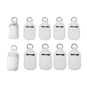 Part Favor SubliMation Blanks Refillable Neoprene Hand Sanitizer Holder ER Chapstick Holders With KeyChain för 30 ML Cap Containers OT9U5