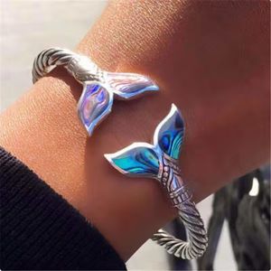 Silver Mermaid tail SS Bangle braceFashion Trendy Silver Color Fishtail Enamel Design Adjustable Braceletg For Men