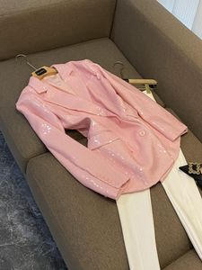 2023 outono rosa cor sólida oversized lantejoulas blazers manga longa entalhado lapela duplo breasted outwear casacos o3g302085