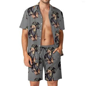 Fatos masculinos Dachshund Homens Define Cão Pet Casual Shorts Beachwear Camisa Conjunto Verão Vintage Gráfico Terno Mangas Curtas Roupas de Grandes Dimensões