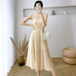 Casual Dresses Break French Style Temperament Slimming Chiffon Suspender Dress Women's Summer Sweet Elegant Slitt