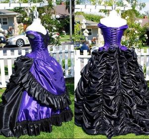 Gothic Victorian Wedding Gowns Off Shoulder Purple Black Princess lace-up corset bustle Bridal Dresses costume Plus Size Robe de mariee