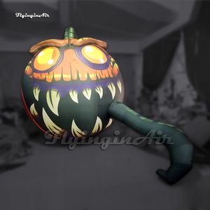 Scary Large Inflatable Jack-o-lantern Illuminated Evil Smiling Halloween Pumpkin Head Balloon With Vine For Yard Decoration