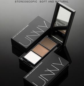 Potenziatori per sopracciglia UNNY 3 colori Polvere per sopracciglia Palette per trucco Gel Impermeabile per potenziatore per sopracciglia Ombretto per naso Contorno Pennello cosmetico Specchio 230912