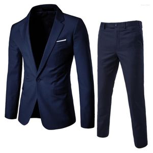 Men's Suits 2 Pieces Men Business Blazer Suit Pants Set 2023 Casual Boutique Dress Wedding Groom Coat Blazers Trousers