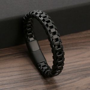 Stainless Steel Gold Black Chain Bracelet for Men Leather Bracelets Magnetic Buckle Bracelets Wristband Bangle Cuff Cool Fashion Jewelry Gift