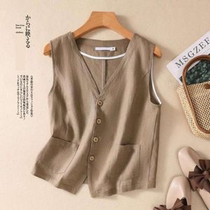 Fashionable Short Cotton Vest Single Lay Retro Casual Women Sleeveless Cardigan Top