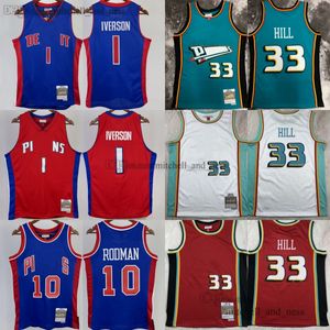 stitch 2008-09 Basketball 1 Allen Iverson Jersey Retro Green 33 Grant Hill Blue 1998-99 10 Dennis Rodman Jerseys