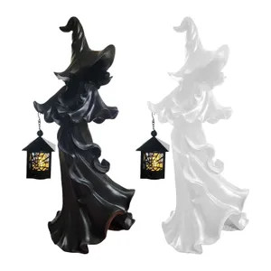 Halloween Cracker Barrel Ghost Witch Messenger w/ Lantern Ghost Statue Ornament