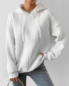 Kadın Hoodies Sıradan Uzun Kollu Hoodie Beyaz Moda Kadınlar Düz Renk Giyim Kablo Dokulu Kapüşonlu Sweatshirt